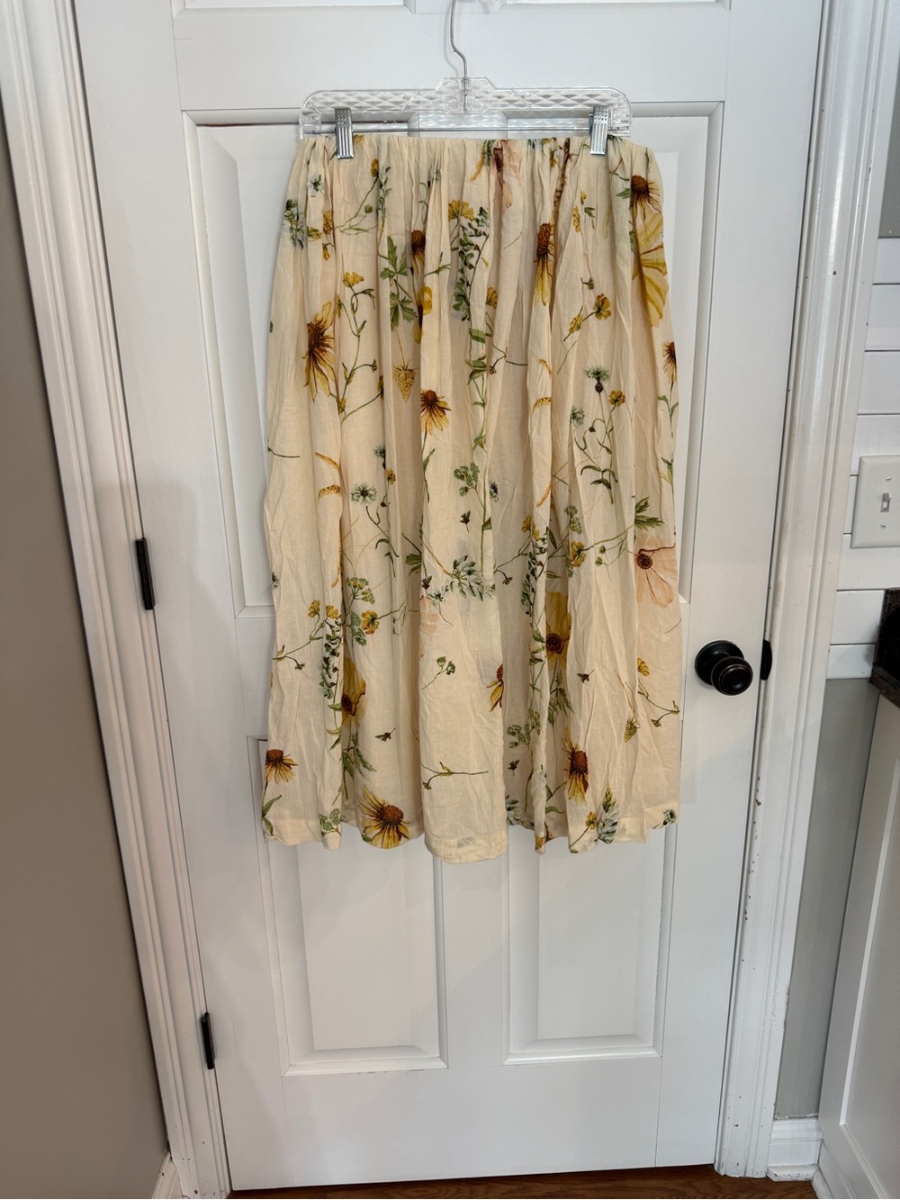 H&M Floral Midi Skirt Cream Yellow Wildflower Print Cotton Lined 25468 - Picture 6 of 10